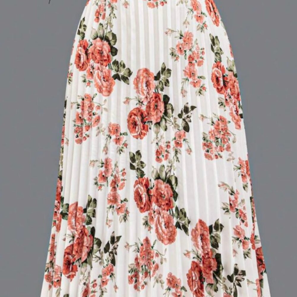 Shein Plus Emery Rose Floral Print Pleated Maxi Skirt